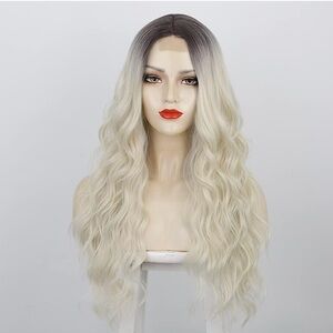 Platinum Blonde Wig for Women 22” Blonde Wavy Wig Synthetic White Blonde